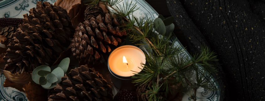 pinecones with candle