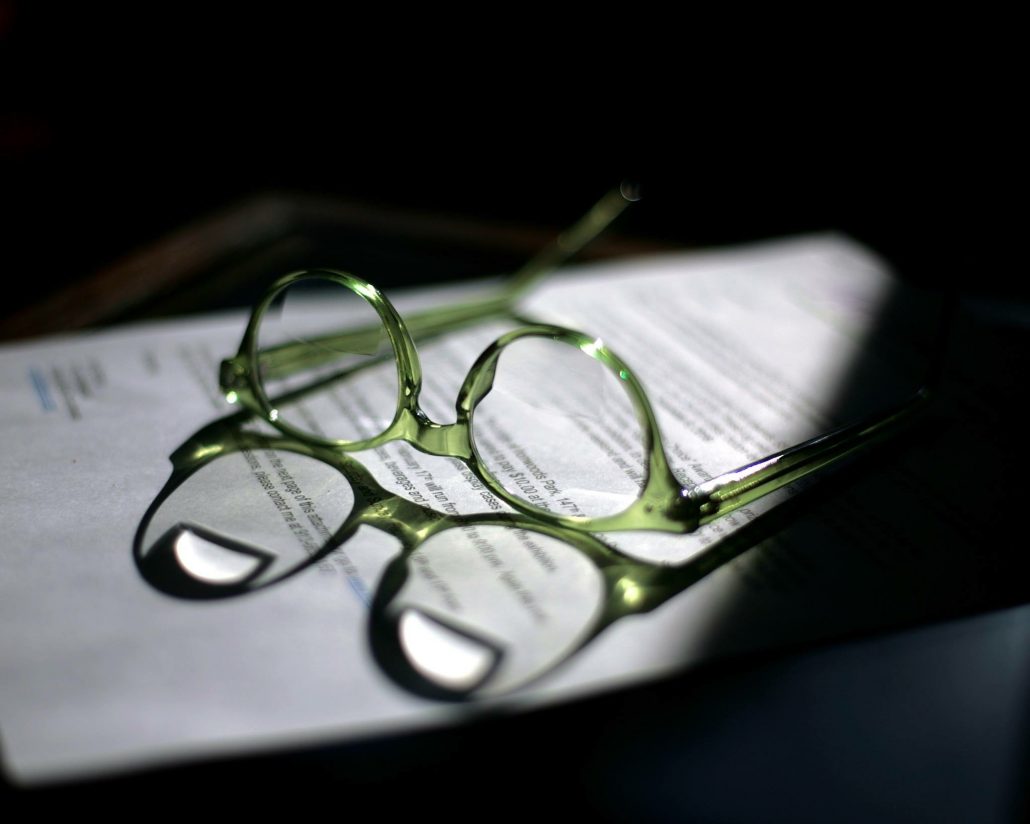 Glasses on estate planning documents