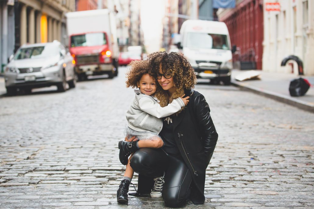 Mom and daughter hugging