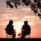 Two people looking at sunset