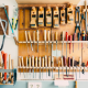 hammers and tools hanging in garage