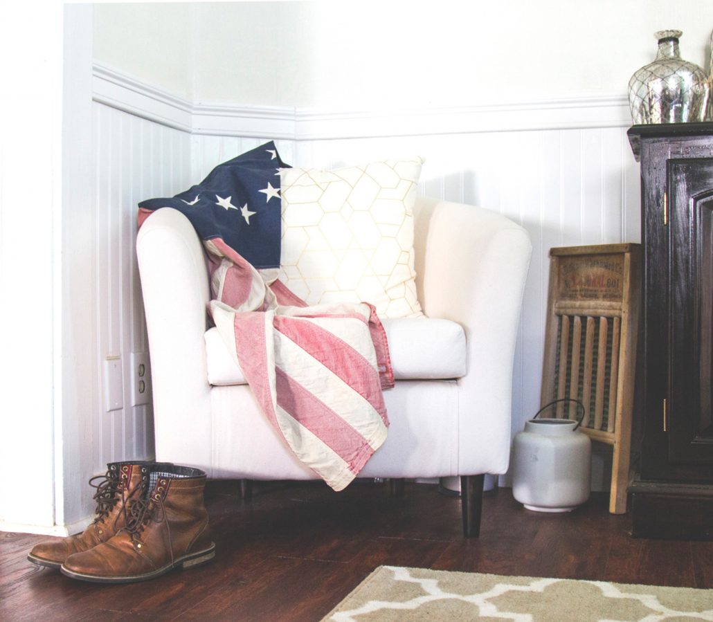 American flag on chair