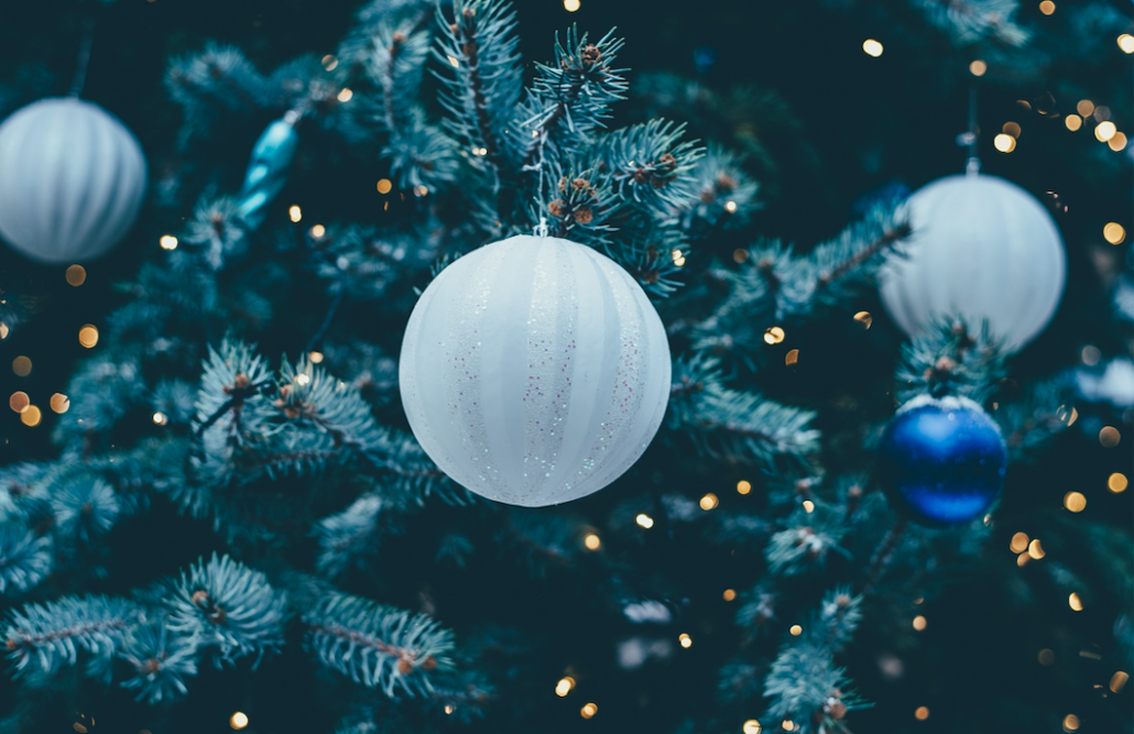 baubles on a green tree