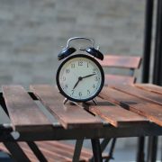 alarm clock on table