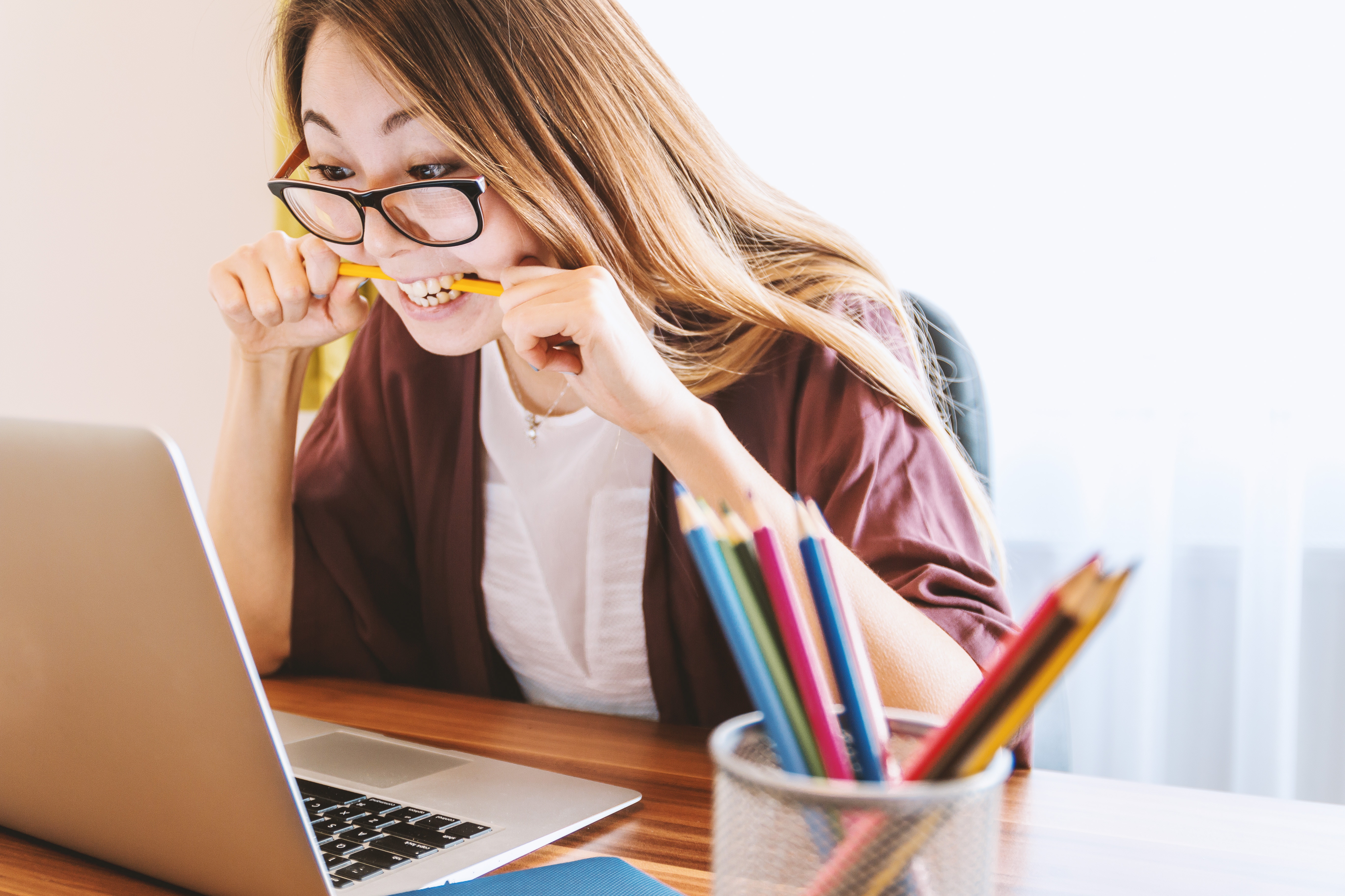 woman looking at computer