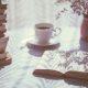 table with book and tea