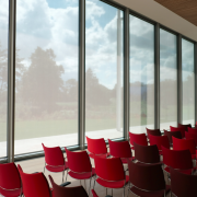 red chairs in conference room