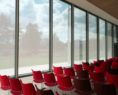 red chairs in conference room