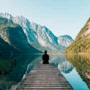 sitting on dock at lake