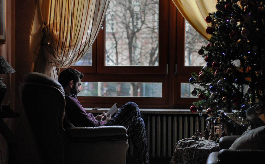 man in chair at christmas