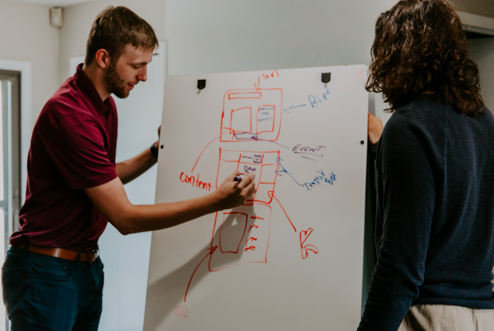 Man writing on white board