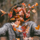 woman tossing leaves in air