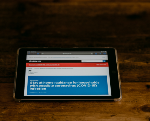 Picture of tablet offering self isolating guidance for COVID-19