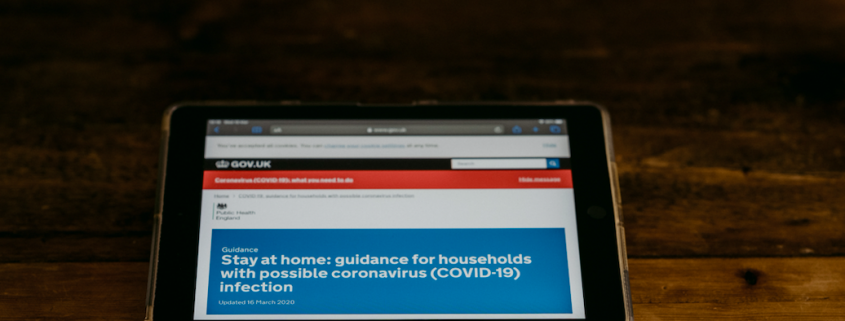 Picture of tablet offering self isolating guidance for COVID-19